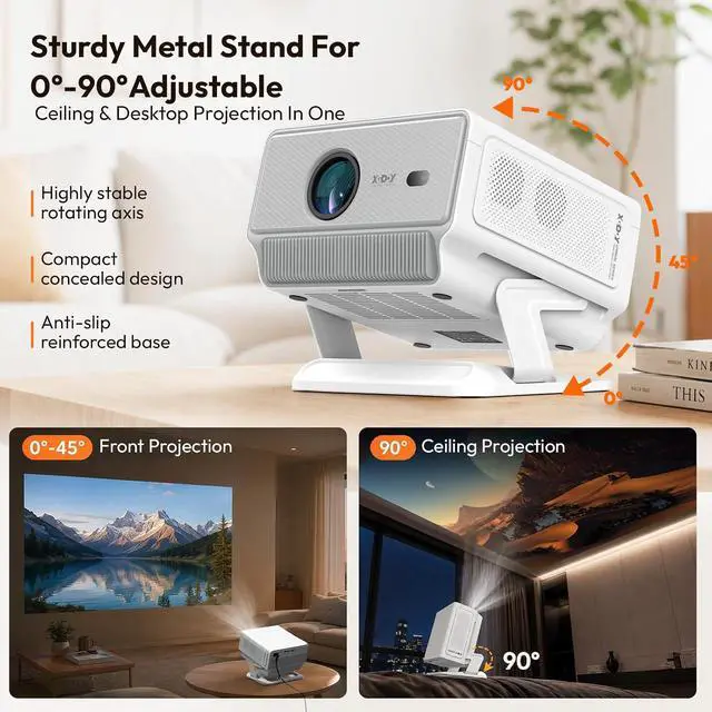 Alt view image 7 of 7 - XGODY Gimbal N8 Smart Projector with WiFi6 Bluetooth 1200 ANSI Auto Focus