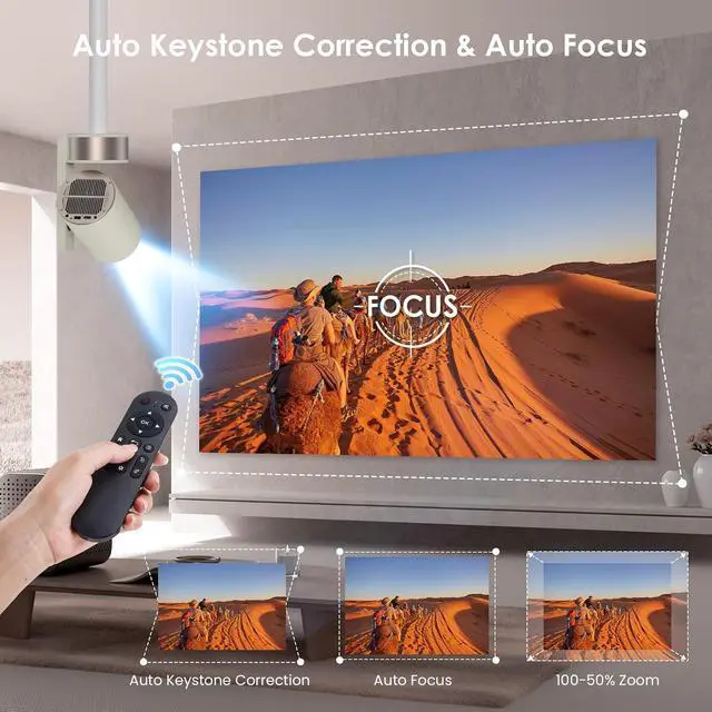 Alt view image 5 of 7 - Projector with WiFi and Bluetooth, Support 1080P 4K, 270°Rotatable Portable Projector with Autofocus and Auto Keystone, Home Projector with HIFI Stereo Sound for TV Stick, Laptop, PC, Phone (White)