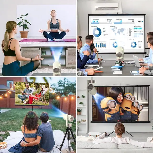 Alt view image 7 of 7 - Projector with WiFi and Bluetooth, Support 1080P 4K, 270°Rotatable Portable Projector with Autofocus and Auto Keystone, Home Projector with HIFI Stereo Sound for TV Stick, Laptop, PC, Phone (White)