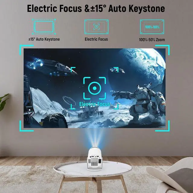 Alt view image 6 of 7 - Mini Projector, Projector with WIFI 6 and Bluetooth5.4, 4K 1080P Portable Movie Projector, 180°Rotatable Max 130" Screen, Auto Vertical Keystone, Compatible with Smartphone/Laptop/HDMI/USB (White)