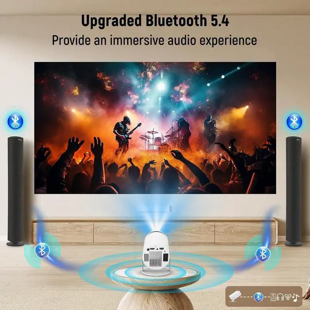 Alt view image 4 of 7 - Mini Projector, Projector with WIFI 6 and Bluetooth5.4, 4K 1080P Portable Movie Projector, 180°Rotatable Max 130" Screen, Auto Vertical Keystone, Compatible with Smartphone/Laptop/HDMI/USB (White)