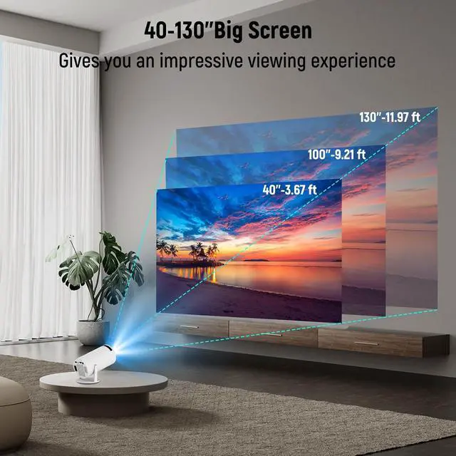 Alt view image 5 of 7 - Mini Projector, Projector with WIFI 6 and Bluetooth5.4, 4K 1080P Portable Movie Projector, 180°Rotatable Max 130" Screen, Auto Vertical Keystone, Compatible with Smartphone/Laptop/HDMI/USB (White)