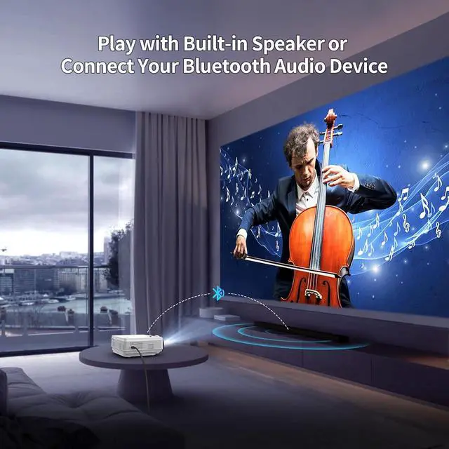 Alt view image 5 of 7 - Mini Projector with WiFi Android Systerm , 12000L Native 1080P HD Projector 4K Supported, Portable Phone Projector for Android and IOS, HDMI/USB/PC/TV Stick/Switch Supported (White)