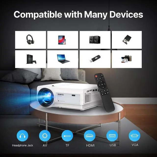 Alt view image 6 of 7 - Mini Projector with WiFi Android Systerm , 12000L Native 1080P HD Projector 4K Supported, Portable Phone Projector for Android and IOS, HDMI/USB/PC/TV Stick/Switch Supported (White)