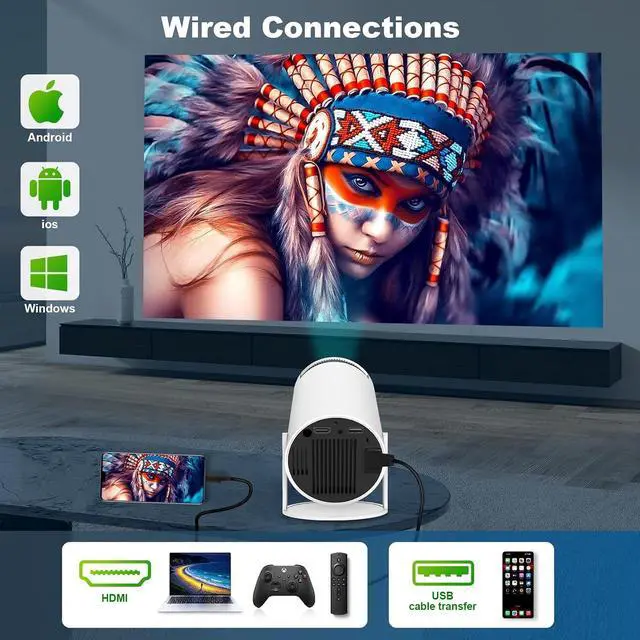 Alt view image 3 of 7 - HY300 PRO Mini Smart Portable Projector, 5G WiFi6 & Bluetooth 5.4 Home Projector, Support 4K 1080P Video