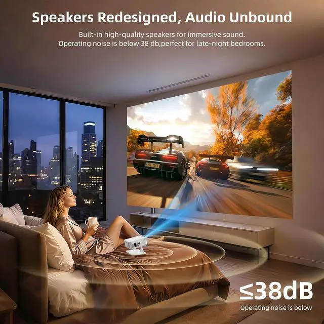 Alt view image 2 of 5 - Mini portable projector that supports 4K full images, featuring Wi-Fi6 and Bluetooth5.2 capabilities, and compatible with devices such as smartphones, TV stands, boxes, USB, HDMI