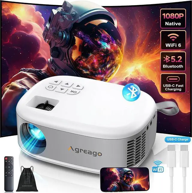 Main image of 15000 Lumens Outdoor Movie Projector - Native 1080P HD Portable Projector with WiFi 6/Bluetooth 5.2, Compatible with iPhone, Android, Fire Stick, PS5, Xbox(USB-C Cable) ±15° Keystone (White)