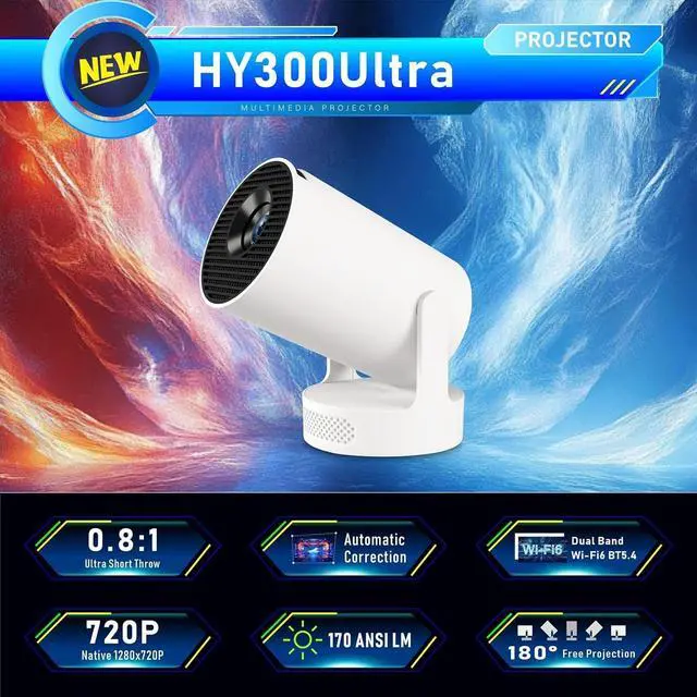 Alt view image 2 of 7 - Mini Projector Smart Projector WiFi 6 Bluetooth 5.4 5W Soundbase Speaker, 180° Rotation, 720P Android 11.0 170 ANSI Lumens 110-inch Screen,Portable Proyector for Home Theater