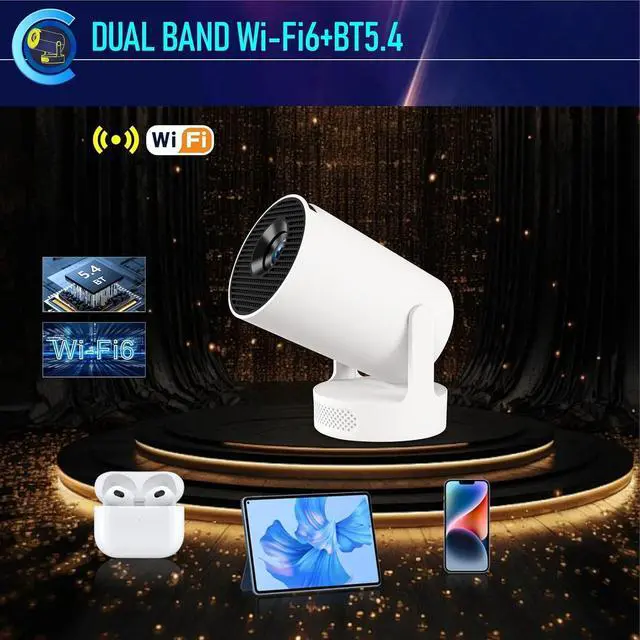 Alt view image 4 of 7 - Mini Projector Smart Projector WiFi 6 Bluetooth 5.4 5W Soundbase Speaker, 180° Rotation, 720P Android 11.0 170 ANSI Lumens 110-inch Screen,Portable Proyector for Home Theater