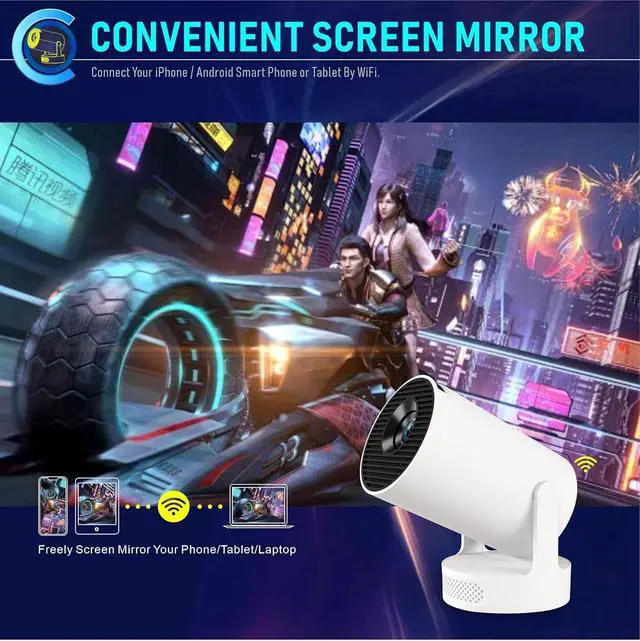 Alt view image 5 of 7 - Mini Projector Smart Projector WiFi 6 Bluetooth 5.4 5W Soundbase Speaker, 180° Rotation, 720P Android 11.0 170 ANSI Lumens 110-inch Screen,Portable Proyector for Home Theater