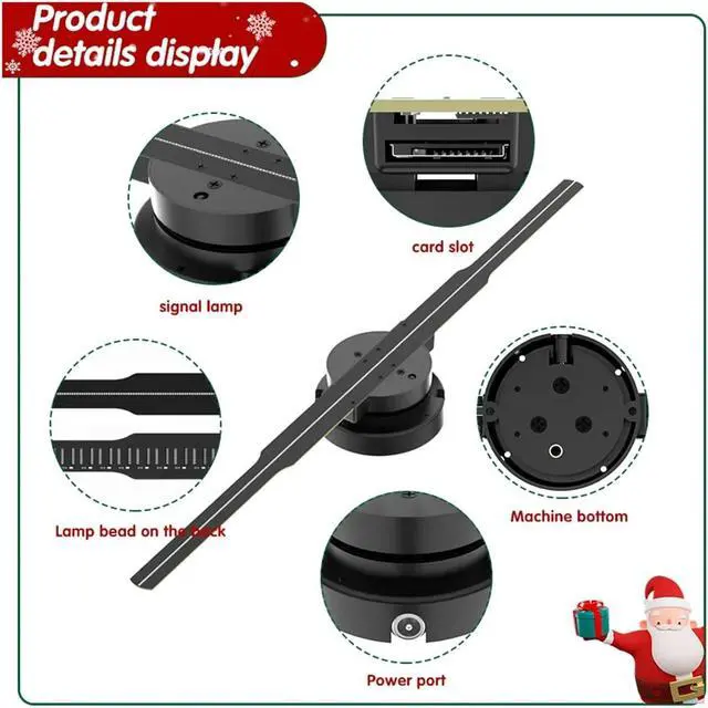 Alt view image 4 of 6 - 3D HD Hologram Fan Projector SD 42cm/16.5in LED Sign Holographic Player Support Image Video Shop Bar Party Advertising Display Light Simple Management
