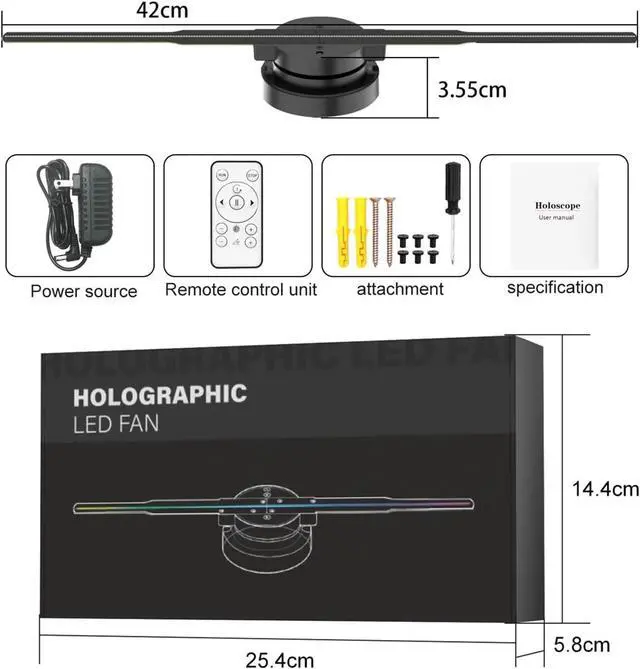 Alt view image 5 of 6 - 3D HD Hologram Fan Projector SD 42cm/16.5in LED Sign Holographic Player Support Image Video Shop Bar Party Advertising Display Light Simple Management
