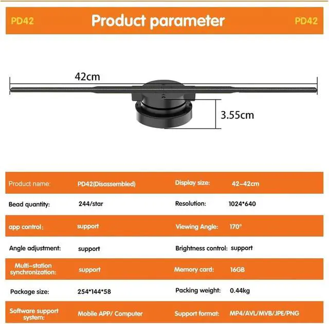 Alt view image 6 of 6 - 3D HD Hologram Fan Projector SD 42cm/16.5in LED Sign Holographic Player Support Image Video Shop Bar Party Advertising Display Light Simple Management