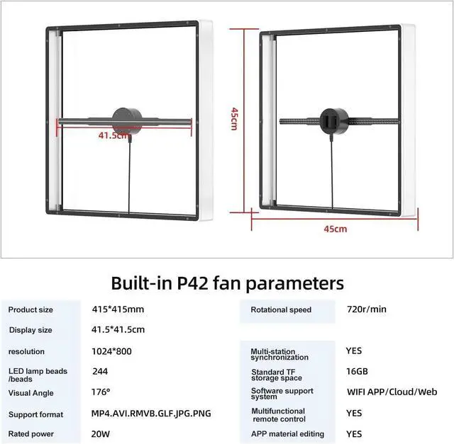 Alt view image 3 of 6 - 3D Hologram Projector Fan, With Cover Wifi Control 42cm Commercial Advertising Display Hologram Projector Transmit Picture Video Simple Management(Gold)