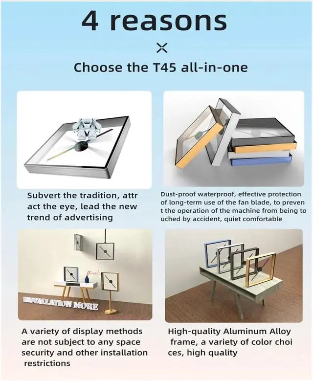 Alt view image 3 of 7 - T45 All-in-one 3D Hologram Projector Fan With Cover, Remote Wifi Commercial Advertising Display Hologram Projector Transmit Picture Video Simple Management(Black)