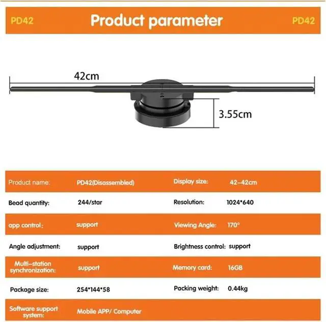 Alt view image 2 of 4 - PD42 3D Hologram Projector Fan Wifi Display Business Advertising Logo Light Holographic Lamp Projectors Replaceable Fan Blade Simple Management