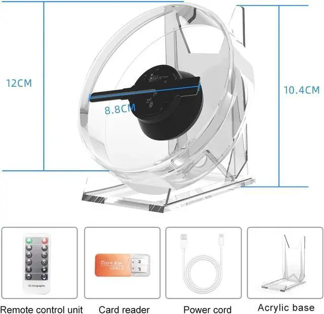 Alt view image 2 of 5 - Mini 3D Hologram Fan Projector, LED Sign Holographic Player Support Image Video SD Card Shop Bar Party Advertising Display Light Simple Management