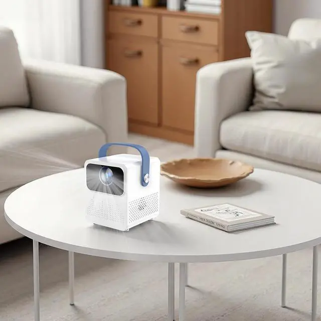 Alt view image 3 of 5 - Smart Projector, Mini Portable Projector with Android System, 50-120 in Display, Keystone Correction, 2.4 G and 5.0 G Wifi, USB Interface, US Plug, 6 x 5.1 x 5 in / 15.2 x 13 x 12.6 cm