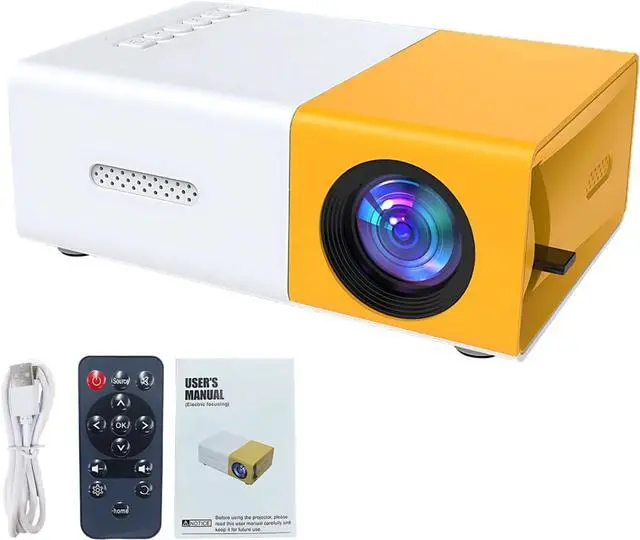 Main image of Mini Projector, Portable Movie Projector, Compact Home Theater System, CE & FCC Certified, Multi-Interface, Yellow & White, 5 x 3.4 x 1.9 in / 12.6 x 8.58 x 4.77 cm, With Remote Control