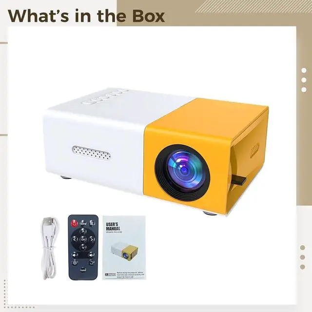 Alt view image 2 of 5 - Mini Projector, Portable Movie Projector, Compact Home Theater System, CE & FCC Certified, Multi-Interface, Yellow & White, 5 x 3.4 x 1.9 in / 12.6 x 8.58 x 4.77 cm, With Remote Control
