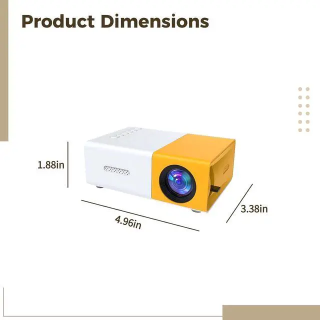 Alt view image 5 of 5 - Mini Projector, Portable Movie Projector, Compact Home Theater System, CE & FCC Certified, Multi-Interface, Yellow & White, 5 x 3.4 x 1.9 in / 12.6 x 8.58 x 4.77 cm, With Remote Control