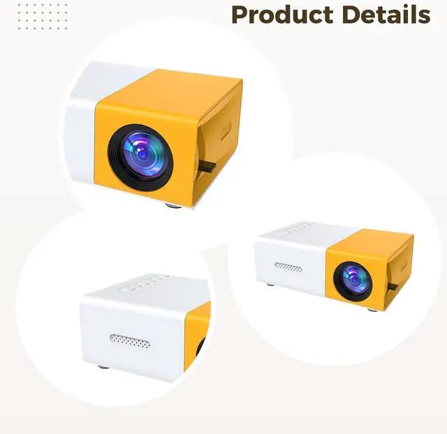 Alt view image 4 of 5 - Mini Projector, Portable Movie Projector, Compact Home Theater System, CE & FCC Certified, Multi-Interface, Yellow & White, 5 x 3.4 x 1.9 in / 12.6 x 8.58 x 4.77 cm, With Remote Control