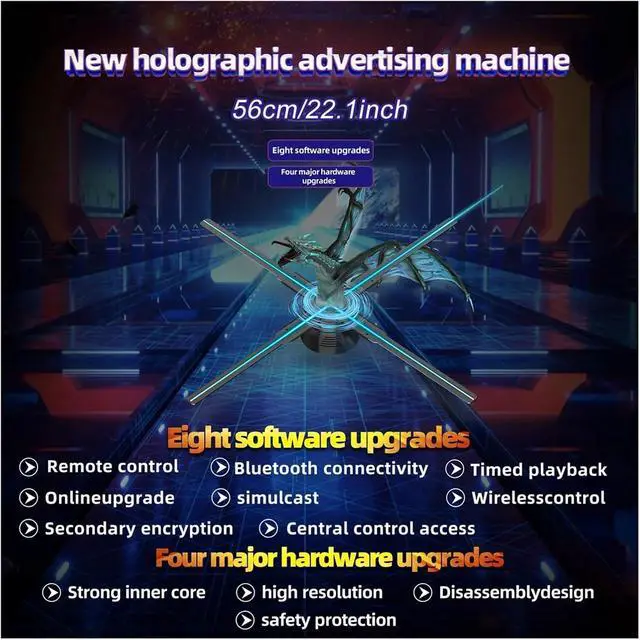 Alt view image 5 of 6 - 56cm/22.1in 3d Hologram Fan, 672 Led Beads In 4 Fan Blades Holographic Projector By TF Card, App & Remote Control, Halloween Simple Management