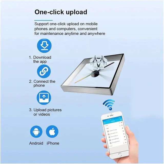 Alt view image 3 of 6 - T45 All-in-one 3D Advertising Projector Wifi Led Sign Holographic Lamp Player Remote Advertise Display 3D Fan Hologram Projector Simple Management(Blue)