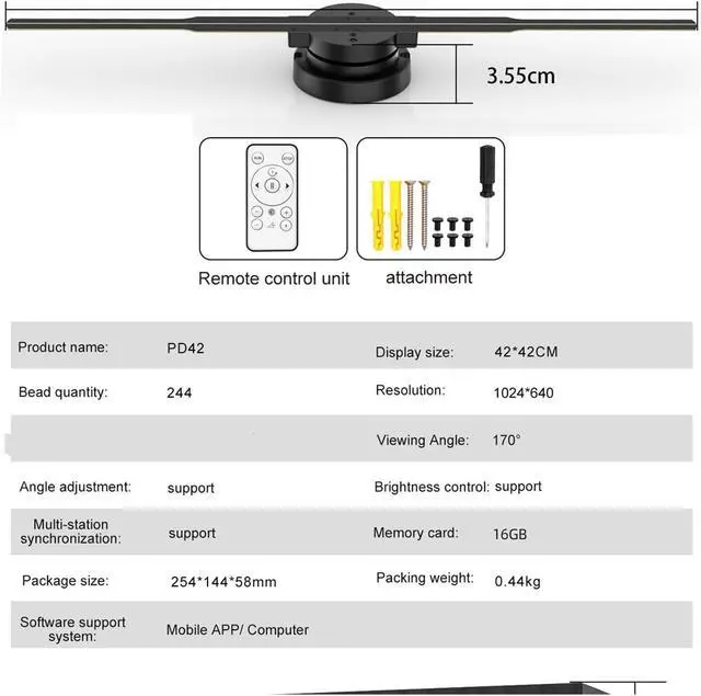 Alt view image 2 of 6 - 42CM/16.5IN Wifi 3D Hologram Fan Remote Wifi Control 3d Led Projector Display Player Holographic Advertising Projector Simple Management