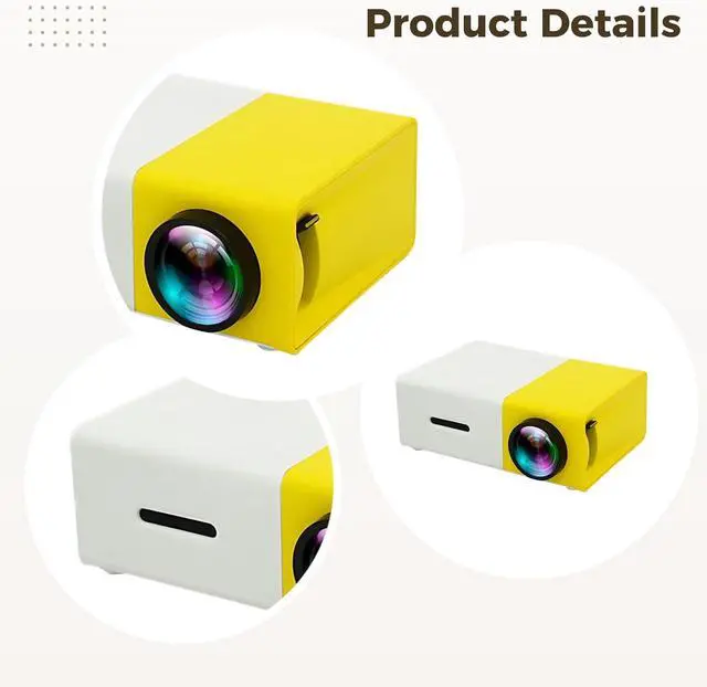 Alt view image 4 of 5 - YG300 Projector, Mini Projector with 1080P Support, Portable LED Projector, 24 to 80 in Display, 30000 Hrs Lamp Life, Home Theater Projector, Remote Control, 5 x 3.4 x 1.9 in, 126.4 x 85.8 x 47.7 mm
