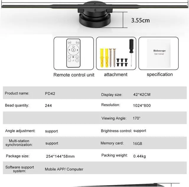Alt view image 2 of 5 - 42/45cm 3D Hologram Projector Fan Lamp Wifi Display Light Led Logo Holographic Lamp Advertising Light Shop Logo Light Simple Management(PD42 HD set)