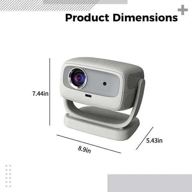 Alt view image 2 of 5 - 1080P Portable Projector for Home Theater, Mini Projector with External Device Support, Keystone Correction, Compact Design, CE & FCC Certified, Gray, 7.4 x 8.9 x 5.4 in, 18.9 x 22.6 x 13.8 cm
