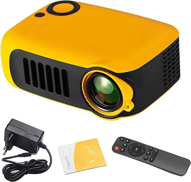 Main image of Mini Projector, Portable Projector for Home Cinema, 1000 Lumens, Supports 1080P 4K, Compact 5.3 x 3.7 x 2 in / 13.5 x 9.5 x 5 cm, Remote Included, Yellow, for Movie Nights, Gaming, and Presentations