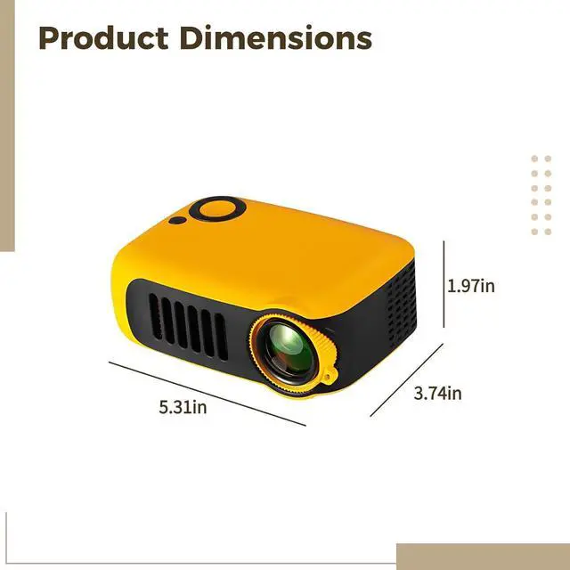 Alt view image 3 of 5 - Mini Projector, Portable Projector for Home Cinema, 1000 Lumens, Supports 1080P 4K, Compact 5.3 x 3.7 x 2 in / 13.5 x 9.5 x 5 cm, Remote Included, Yellow, for Movie Nights, Gaming, and Presentations
