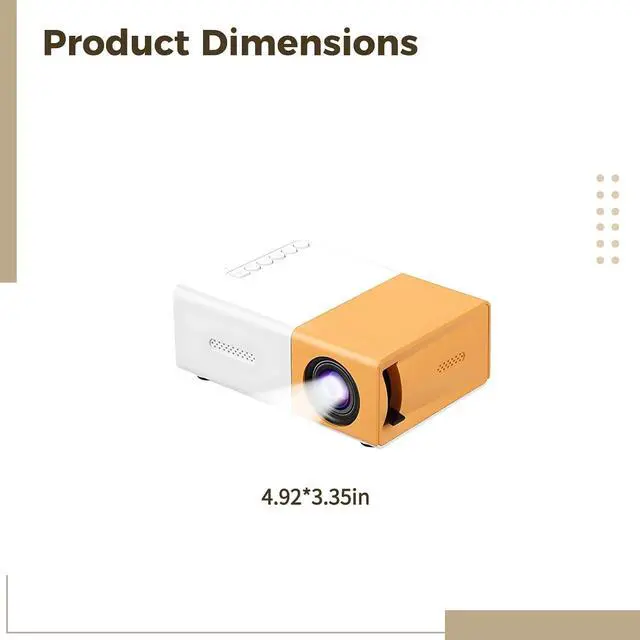Alt view image 3 of 5 - Mini Projector, YG300, 4K and 1080P Supported, 4.9 x 3.3 in / 12.5 x 8.5 cm, Portable Projector with Wired Screen Mirroring, Built in Speaker, Remote Control, for Bedroom and Young Audience Use