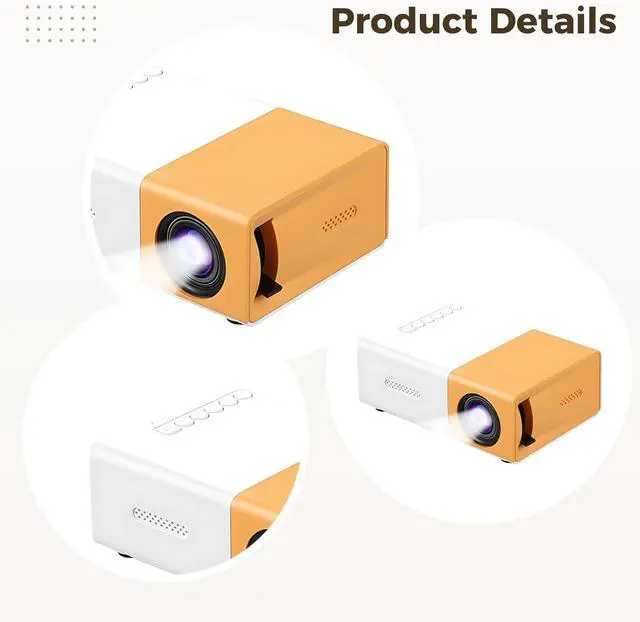 Alt view image 4 of 5 - Mini Projector, YG300, 4K and 1080P Supported, 4.9 x 3.3 in / 12.5 x 8.5 cm, Portable Projector with Wired Screen Mirroring, Built in Speaker, Remote Control, for Bedroom and Young Audience Use