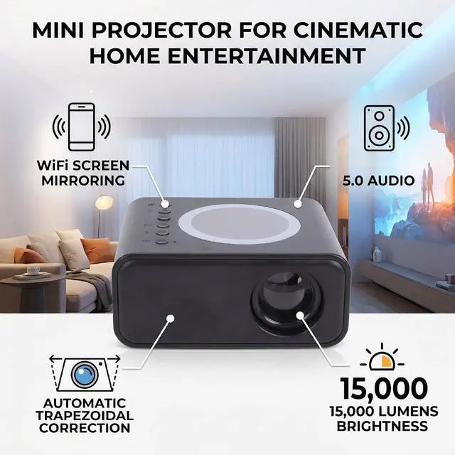 Alt view image 2 of 7 - Zopsc 1080P WiFi projector, 30000 hours of LED lights, compatible with multiple devices (US Plug)