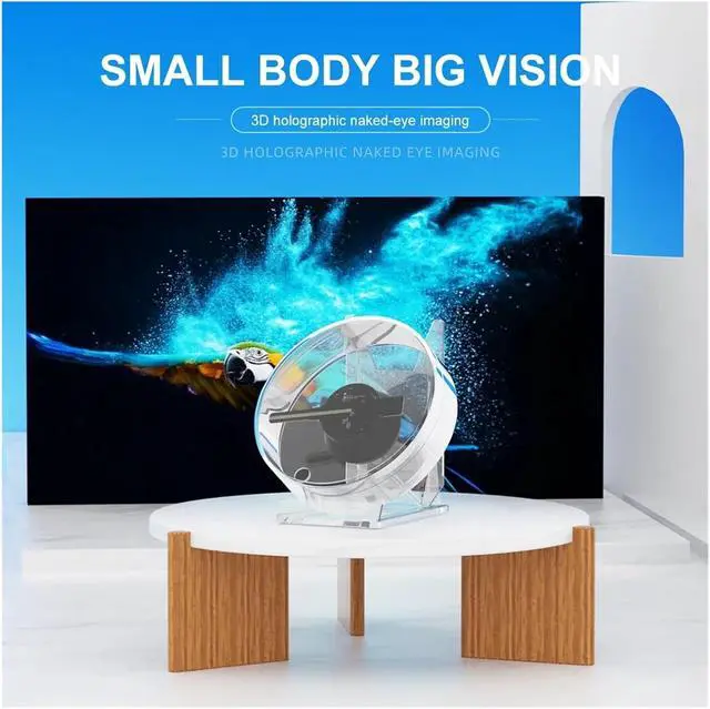 Alt view image 3 of 5 - Mini 3D Hologram Fan Projector, LED Sign Holographic Player Support Image Video SD Card Shop Bar Party Advertising Display Light Simple Management