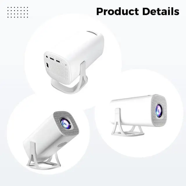 Alt view image 2 of 5 - 720P Smart Projector, Android 11, Wireless Phone Screen Mirroring, Portable Home Theater Projector, 8 x 4 in / 20.4 x 10.3 cm, White, Includes Power Cord, US Plug
