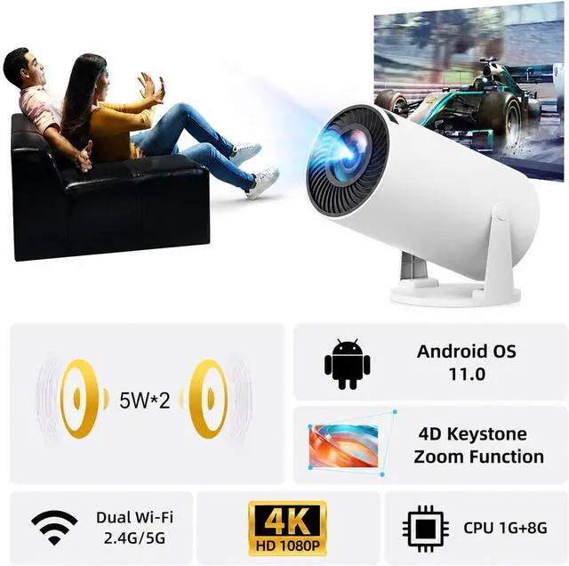 Alt view image 3 of 4 - Mini Projector, 4K Home Theater Projector, Built-in WiFi, Phone Screen Mirroring, No Need. Suitable For Bedrooms And Students. Android System, Speaker ,for Bedroom/Outdoor