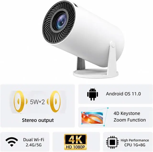 Alt view image 3 of 7 - Mini Projector, 4K Home Theater Projector, Built-in WiFi, Screen Mirroring From Phones ,for Bedroom/Outdoor