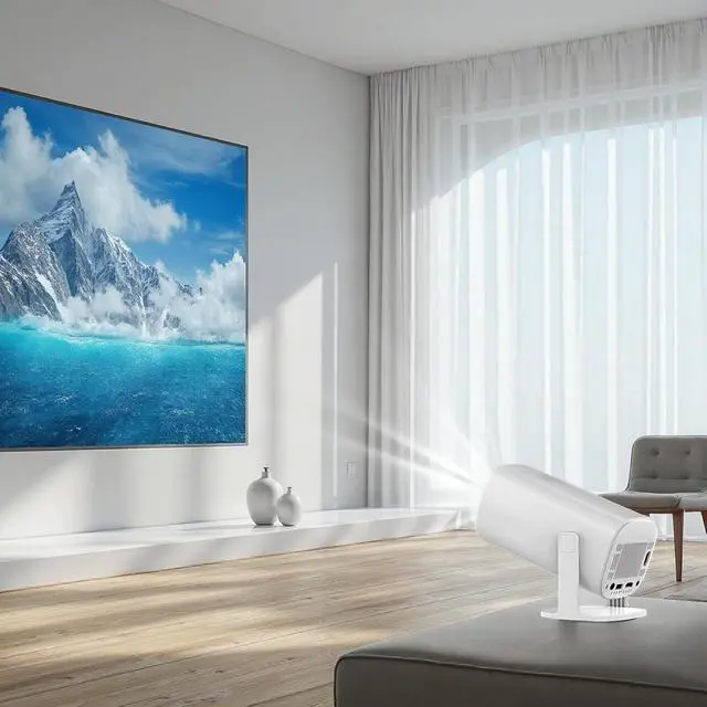 Alt view image 5 of 5 - Mini Portable Smart Projector with Built-in Android, 4K Support, 720P, WiFi6, 180° Projection Angle, Wireless Connectivity, Remote Control, 7.6 x 4.2 x 4.2 in / 192 x 106 x 106 mm
