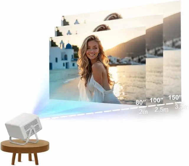 Alt view image 5 of 5 - Mini Projector, Projector 8K video decoding 650 ANSI 1080 Android 14 ,for Bedroom/Outdoor(TP350-White)