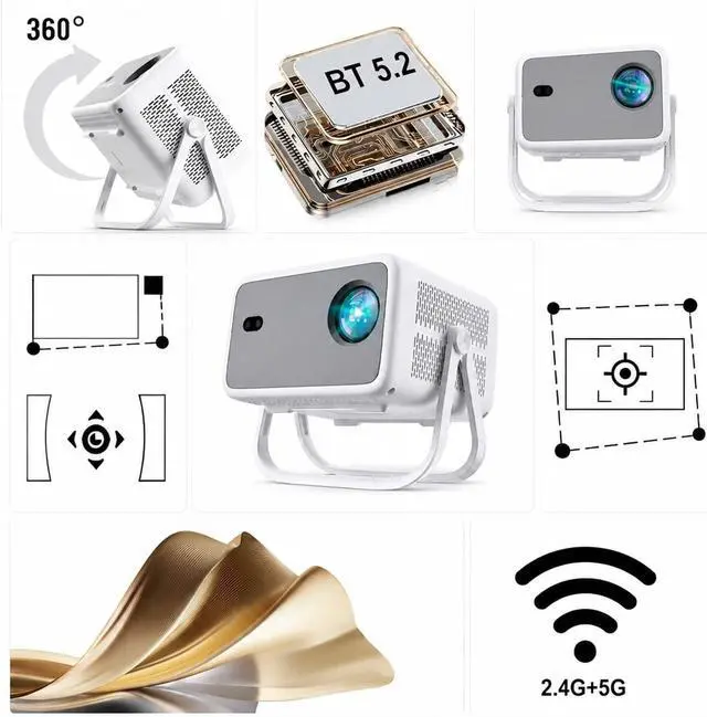 Alt view image 3 of 5 - Mini Projector, Projector 8K video decoding 650 ANSI 1080 Android 14 ,for Bedroom/Outdoor(TP350-White)
