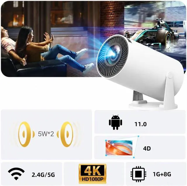 Alt view image 3 of 6 - Mini Projector 4K home theater projector, built-in WiFi, phone screen mirroring, no need. Suitable for bedrooms and students. Android system, speaker for Movie Home Outdoor