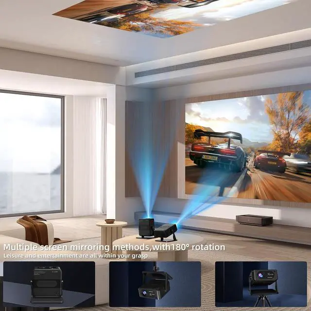 Alt view image 4 of 4 - Mini Portable Projector 270° Rotatable, WiFi 6 Bluetooth 5.2, 4K Support, Auto Vertical Keystone Correction, Home Theater Projector Compatible with Smartphone, TV Stick, HDMI USB