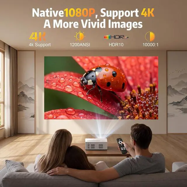 Alt view image 2 of 4 - Projector, Portable Projector, Mini Projector FHD 1080P Home Theater Video Projector, Outdoor