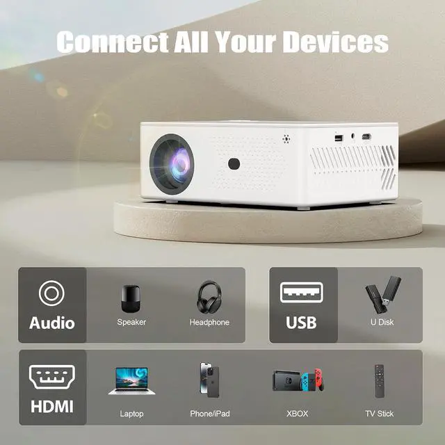 Alt view image 4 of 4 - Projector, Portable Projector, Mini Projector FHD 1080P Home Theater Video Projector, Outdoor
