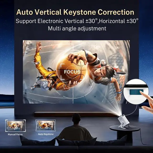 Alt view image 3 of 7 - Portable Smart Projector Native 1080P 4K Support 300 ANSI Lumens