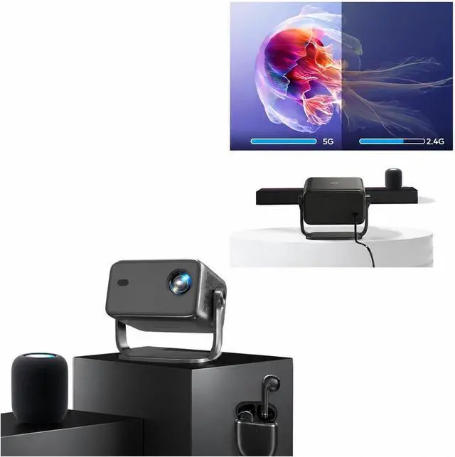 Alt view image 4 of 6 - Mini Projector 4K Projector Native 1080P AUTO WiFi6 18000 Lumens Android Beamer HD Home Theater Cinema for Movie Home Outdoor